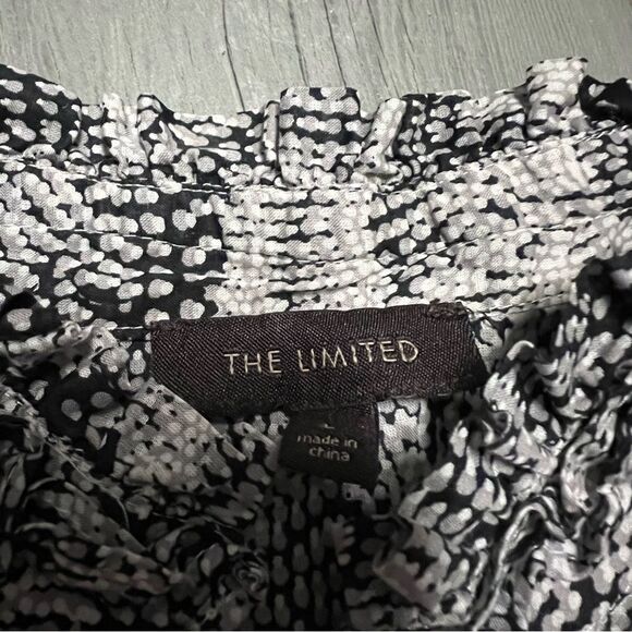 VTG 90s The Limited Black White Dot Floral Puff Cap Short Sleeve Button Shirt L - Picture 13 of 15